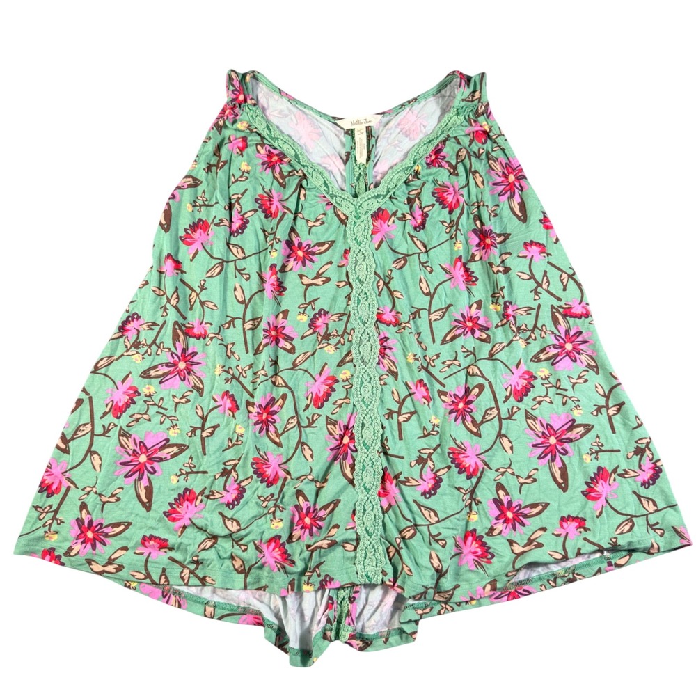 Matilda Jane Green Floral Lace  Sleeveless Modal Blend Tank‎ Top Size L boho